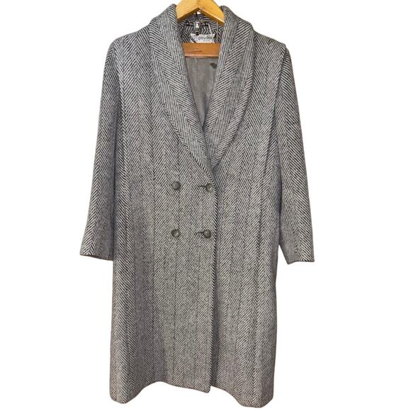 Vintage Pavilion women’s 100% wool long coat gray herringbone union made - Picture 1 of 7